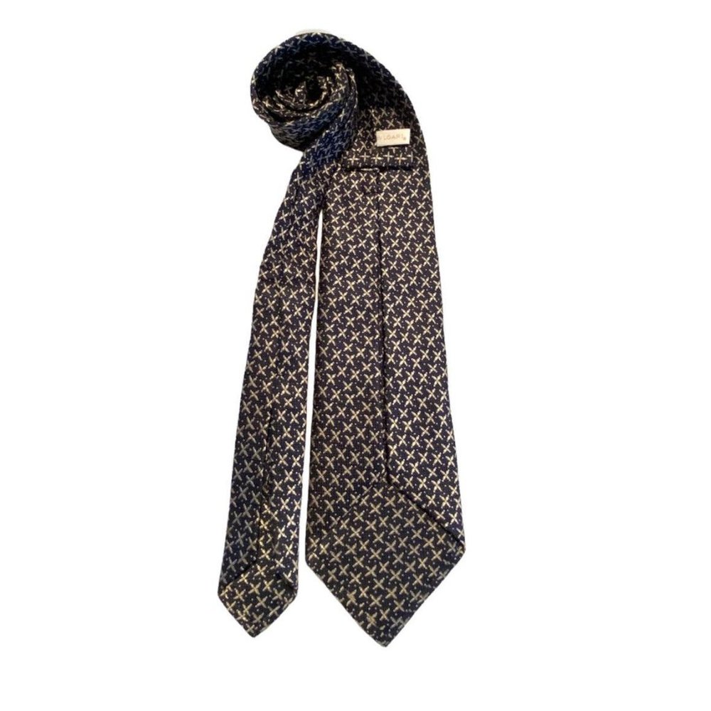BVLGARI 7FOLD Blue Geometric Silk Tie ITALY 60"/ 4" EC